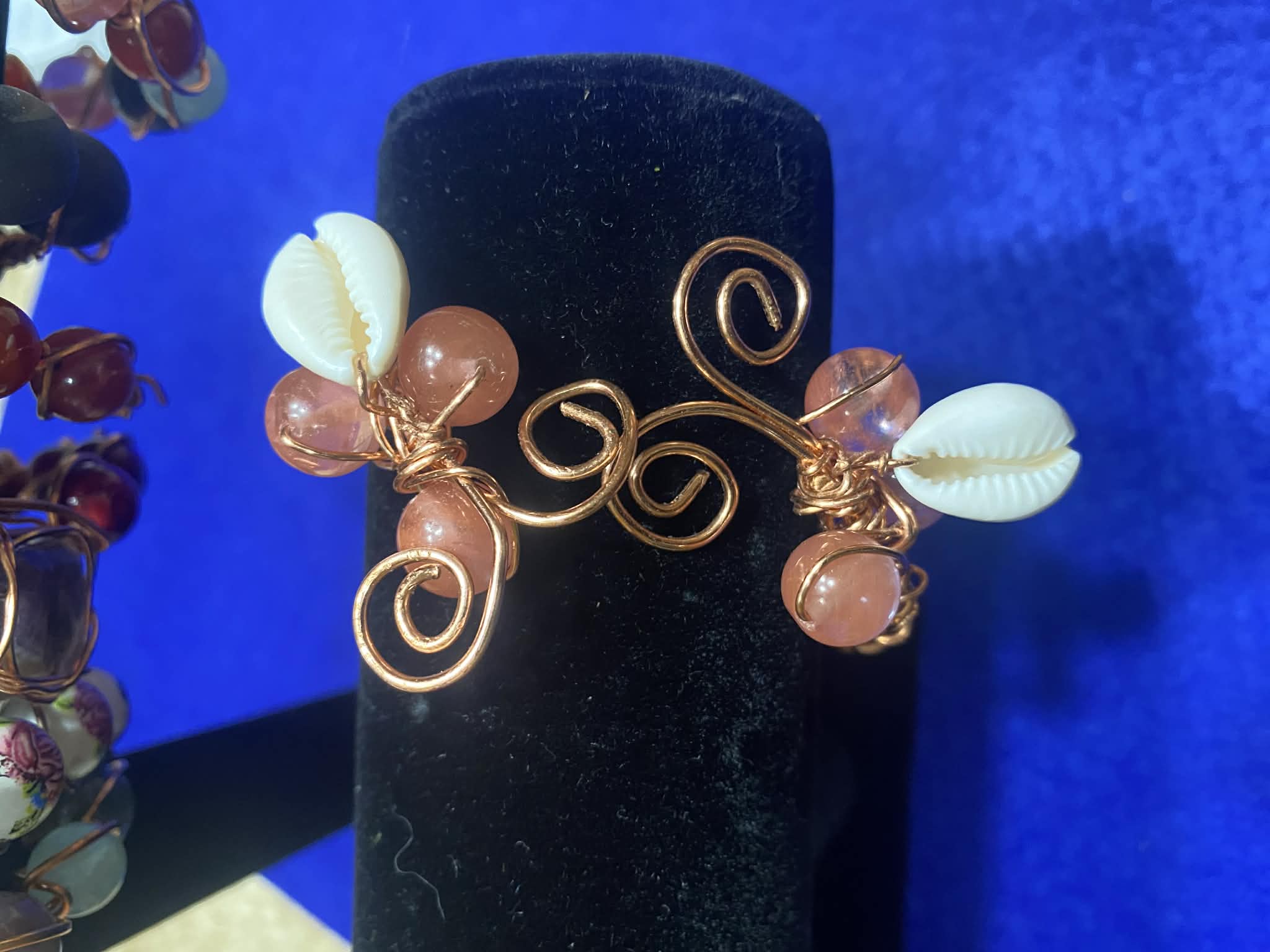 Copper-Wrapped Cowrie & Crystal Beaded Bracelet
