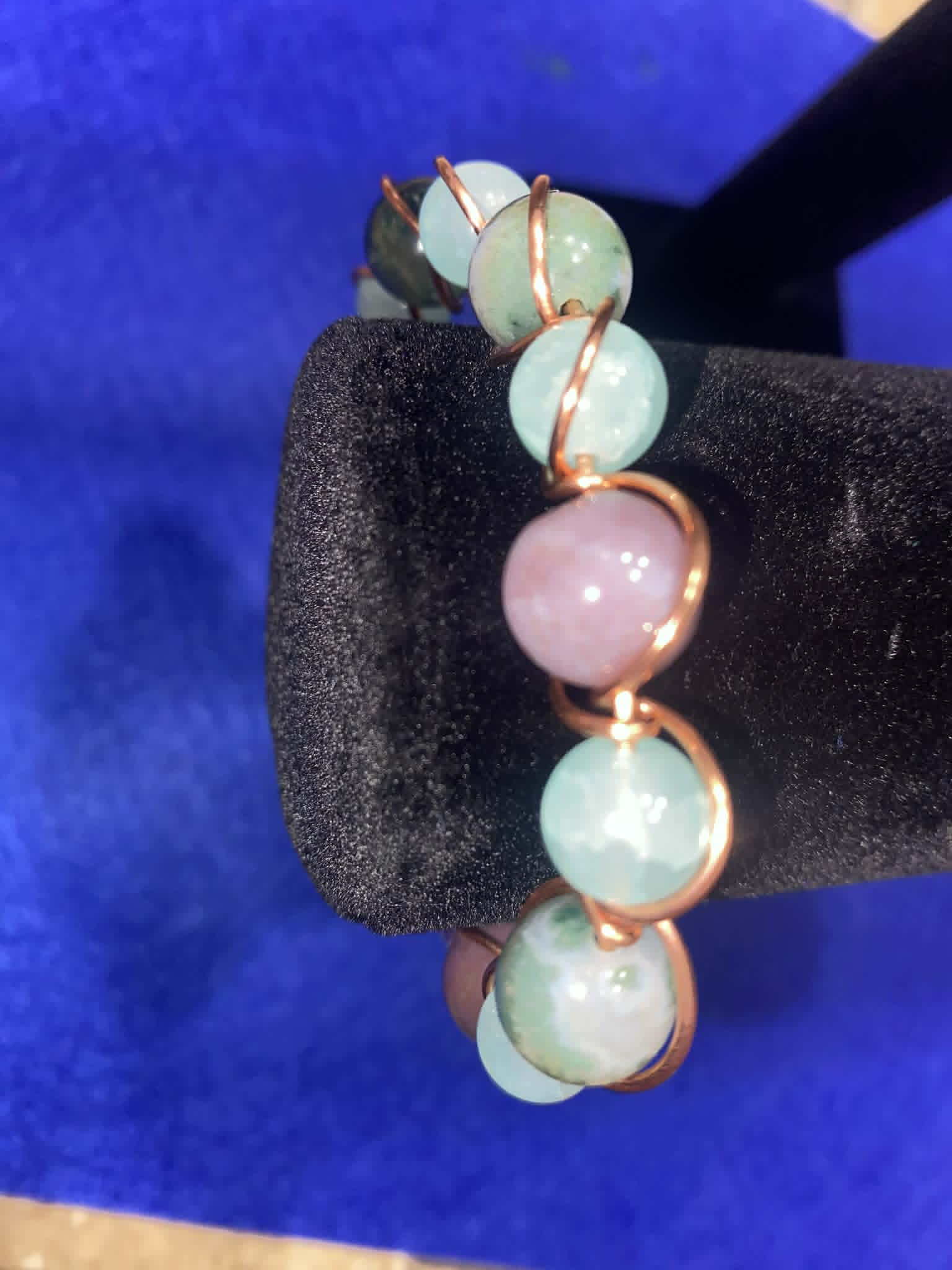 Copper-Wrapped Aquamarine, Amethyst & Agate Bracelet