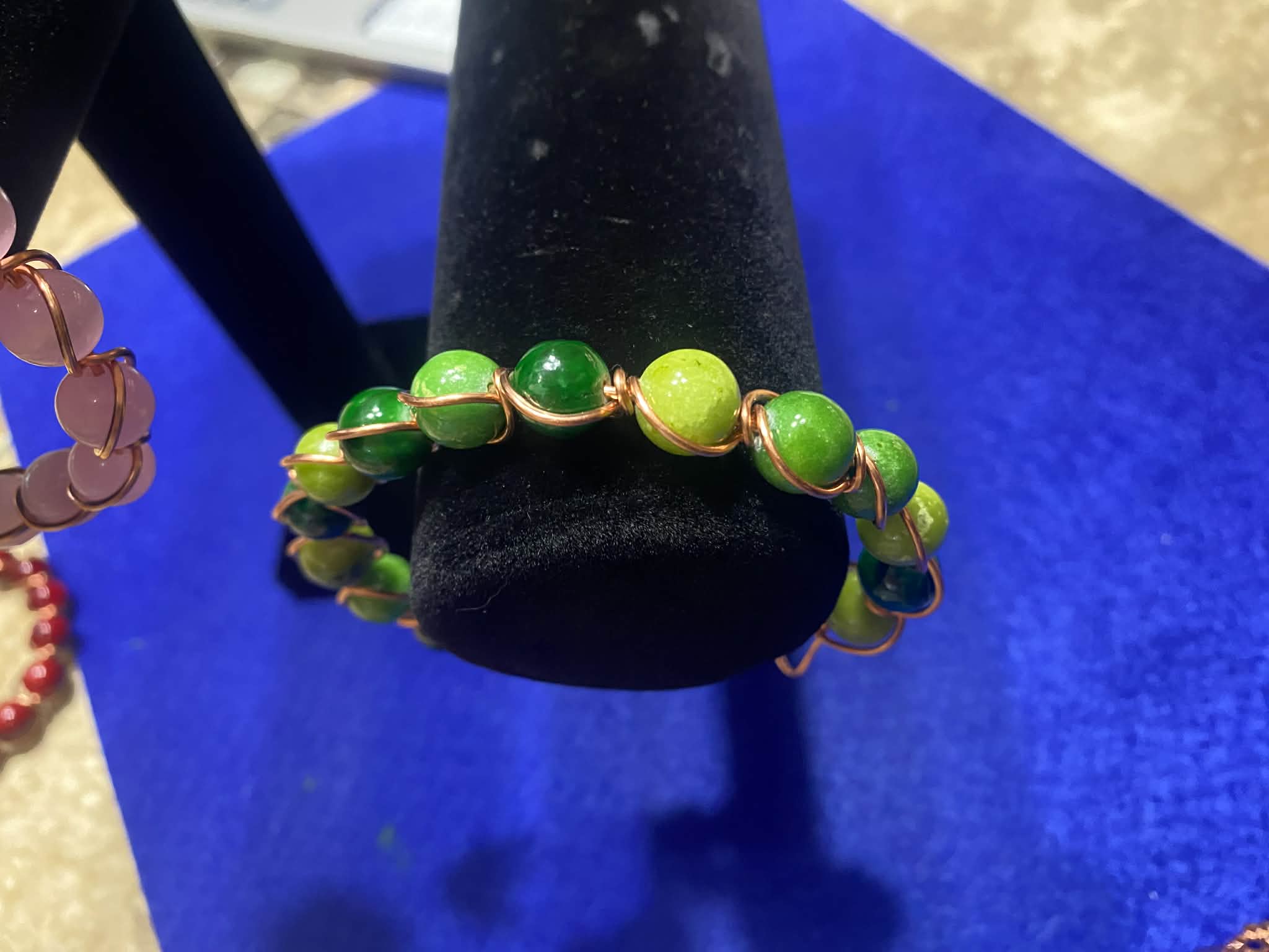 Copper-Wrapped Green Agate Bracelet