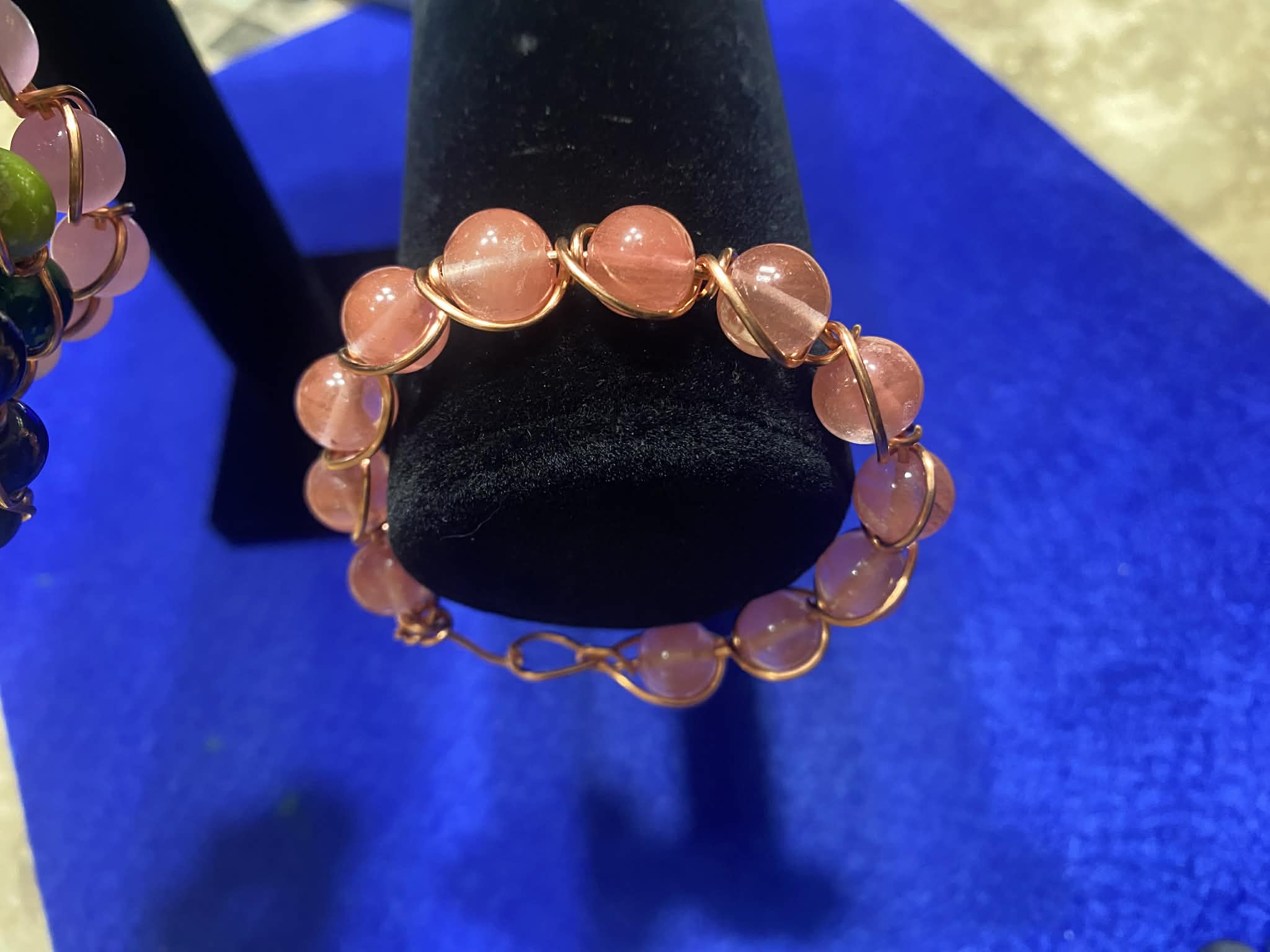 Copper-Wrapped Cherry Quartz Beaded Bracelet