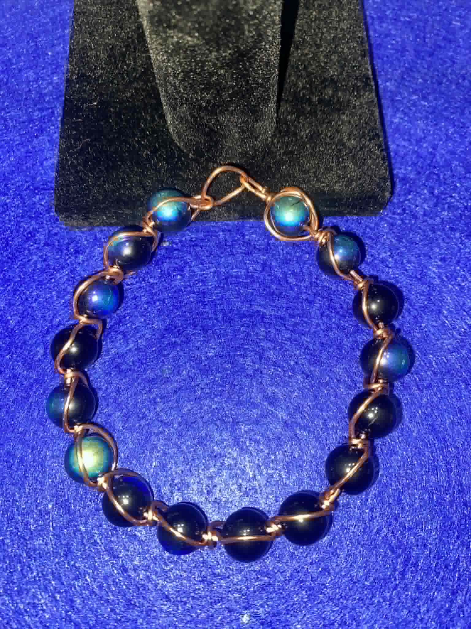 Copper-Wrapped Labradorite Beaded Bracelet