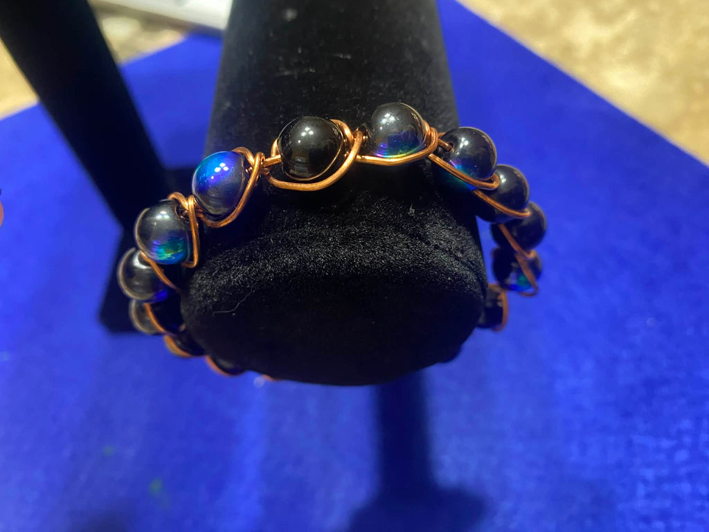 Copper-Wrapped Labradorite Beaded Bracelet